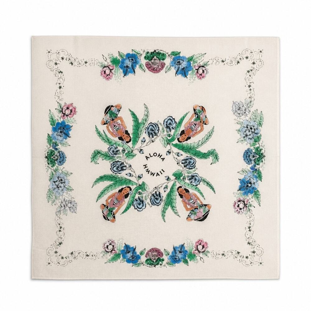 Scarf Bandanna Aloha Hawaii souvenir square vintage 40's hula dancer floral